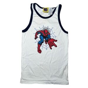 Vintage Y2K Marvel Kids Spiderman Tank Top White Red Graphic Print Size L 10 12